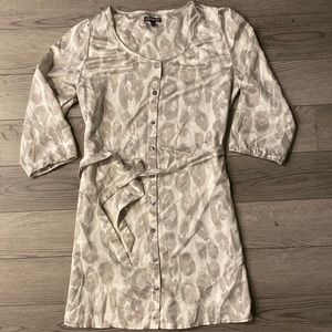 Express Cheetah Front Tie Dress Long Sleeve Scoop